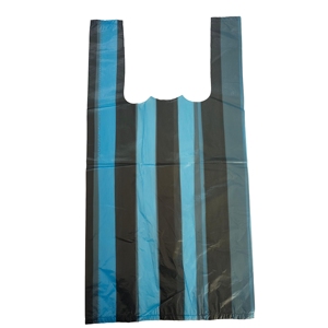 定制便宜的Hdpe食品普通塑料条纹t恤购物聚背心手提袋，带超市标志
