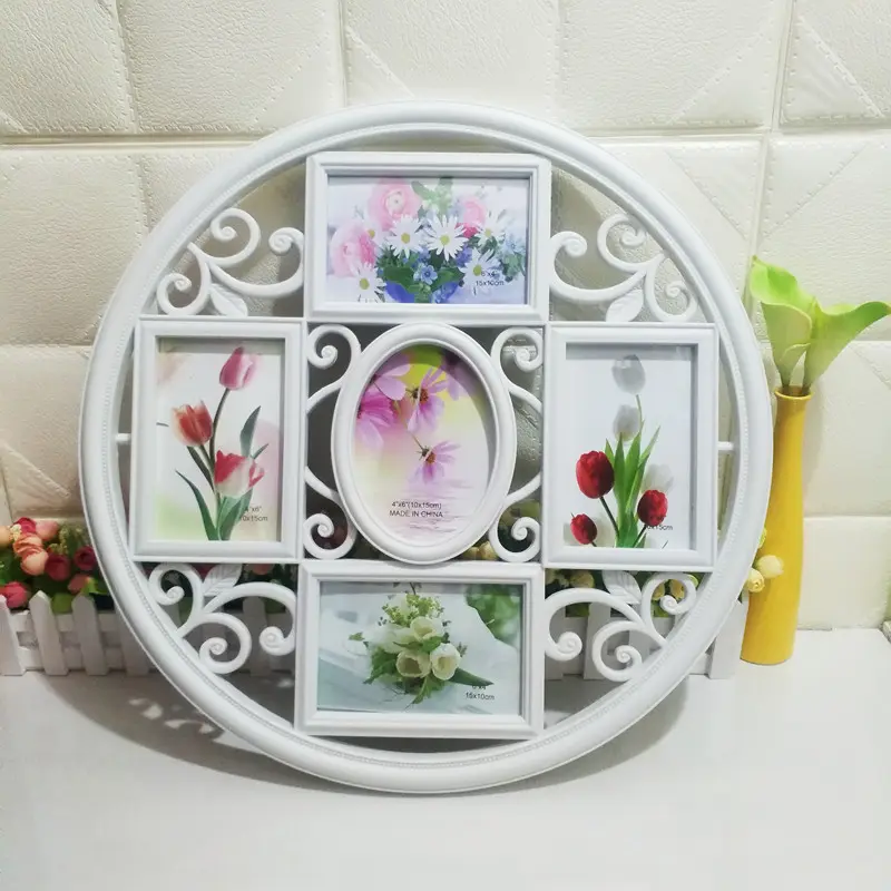 4x6 Wall Photo Collage Frames Round Circular Circle Wall Hanging Picture Collage Frame with Leaf Decoration