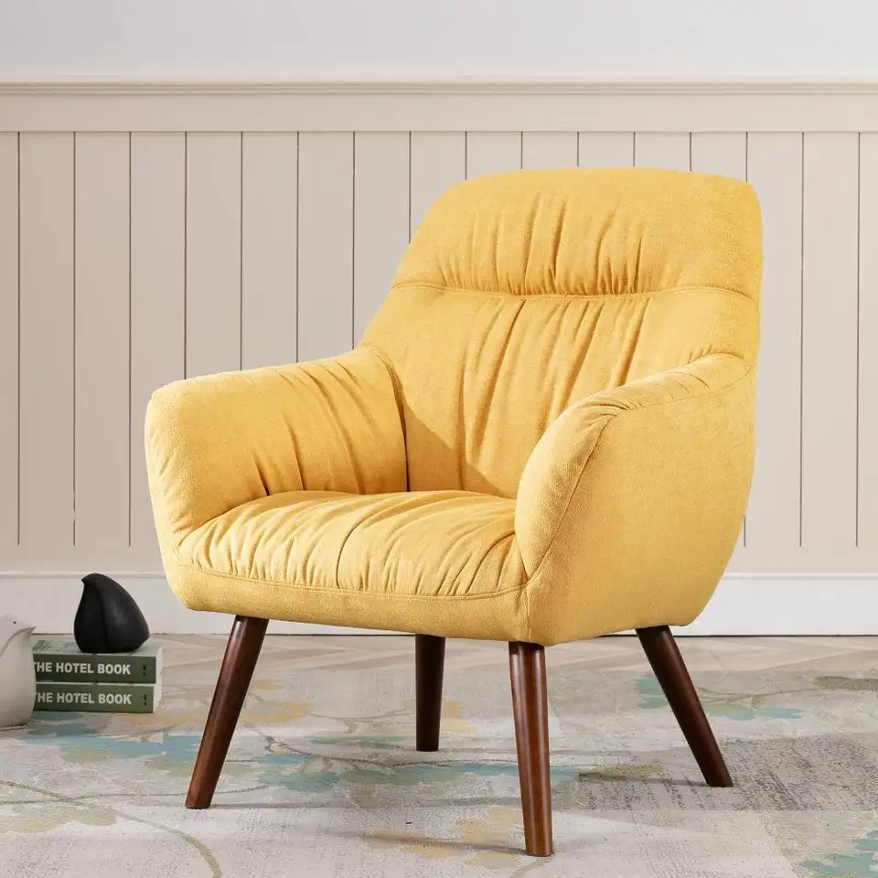 Prezzo all'ingrosso telai in legno poltrona moderna in tessuto per il tempo libero sedia gambe in legno massello accento sedia mobili