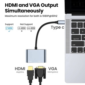 USB C to <strong>VGA</strong> <strong>HDMI</strong> Adapter 2 in 1 Aluminum Alloy USB 3.1 Type C Type-C to <strong>HDMI</strong> 4K 30Hz <strong>VGA</strong> 1080P Converter Adapter Cable 4K*2K