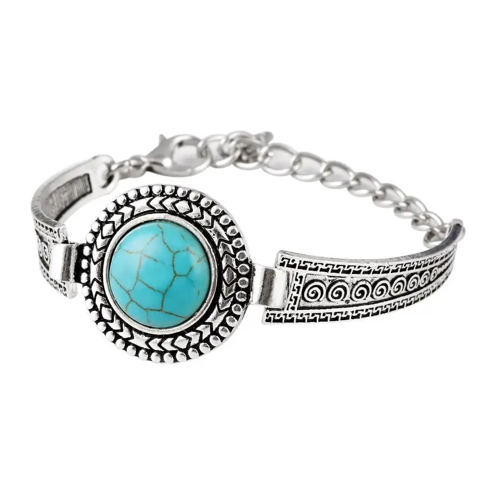 SC vendita calda occidentale stile nazionale gioielli da sposa modello tradizionale braccialetto retrò argento turchese braccialetto per le donne