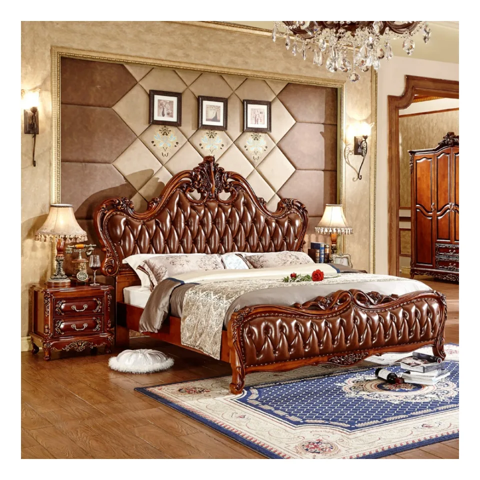 Vendita calda classico americano in pelle di legno massello Set letto camera da letto mobili di lusso King Size Queen size Set GTB02
