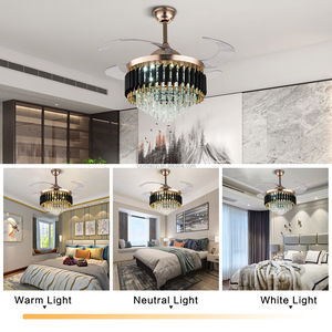 Smart Home 42&quot; Invisible LED 3-Color Ceiling <strong>Fan</strong> <strong>Light</strong> Black Gold Large <strong>Crystal</strong> Chandelier Led Ceiling <strong>Fan</strong> With Remote - Product Image 2