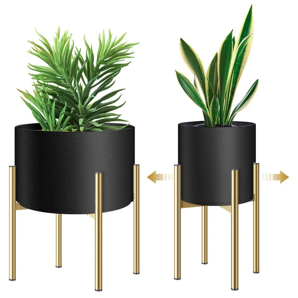 Soporte de hierro forjado para plantas, estante de exhibición ajustable para decoración moderna de mediados de siglo, maceta de flores de interior, soporte de Metal dorado para plantas