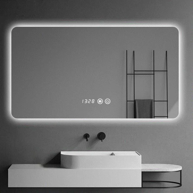 Kamali-Espejo LED inteligente para baño, espejo de diseño simple personalizado, rectangular, de lujo, iluminado, antiniebla, retroiluminado, montado en la pared