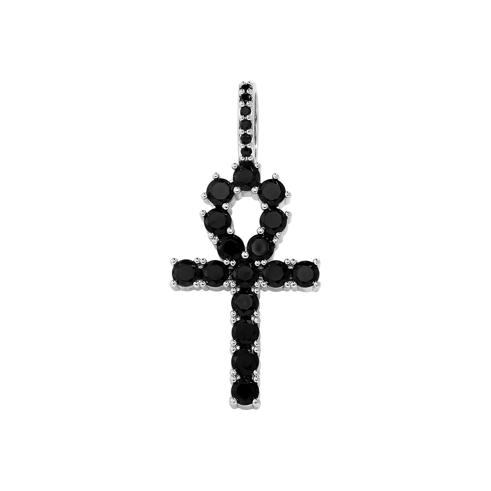 Silver cross heart black zirconium-with twist chai