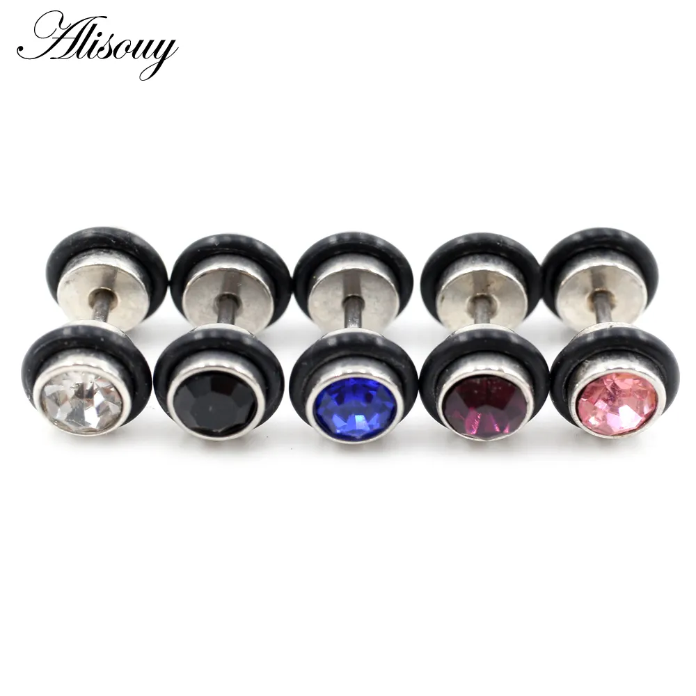 Venta al por mayor Cubic Zirconia Cilindro de Acero Inoxidable Unisex Hombres Mujeres Barbell Ear Studs Pendientes Tragus Helix Piercing Joyería