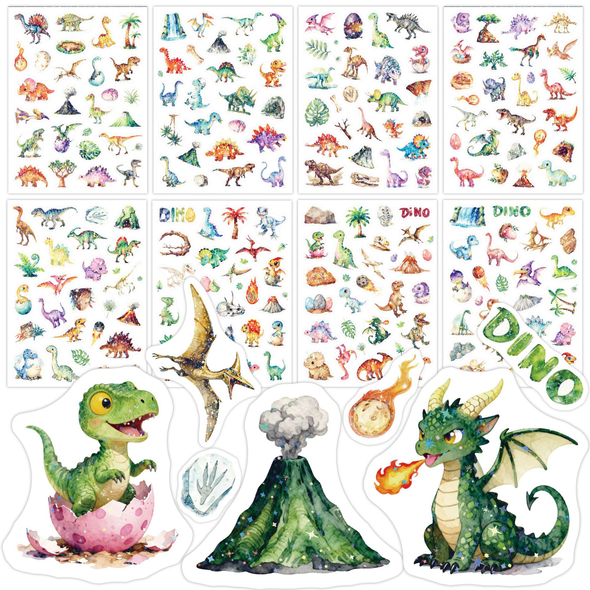 G065-ensemble d'autocollants à paillettes dinosaures
