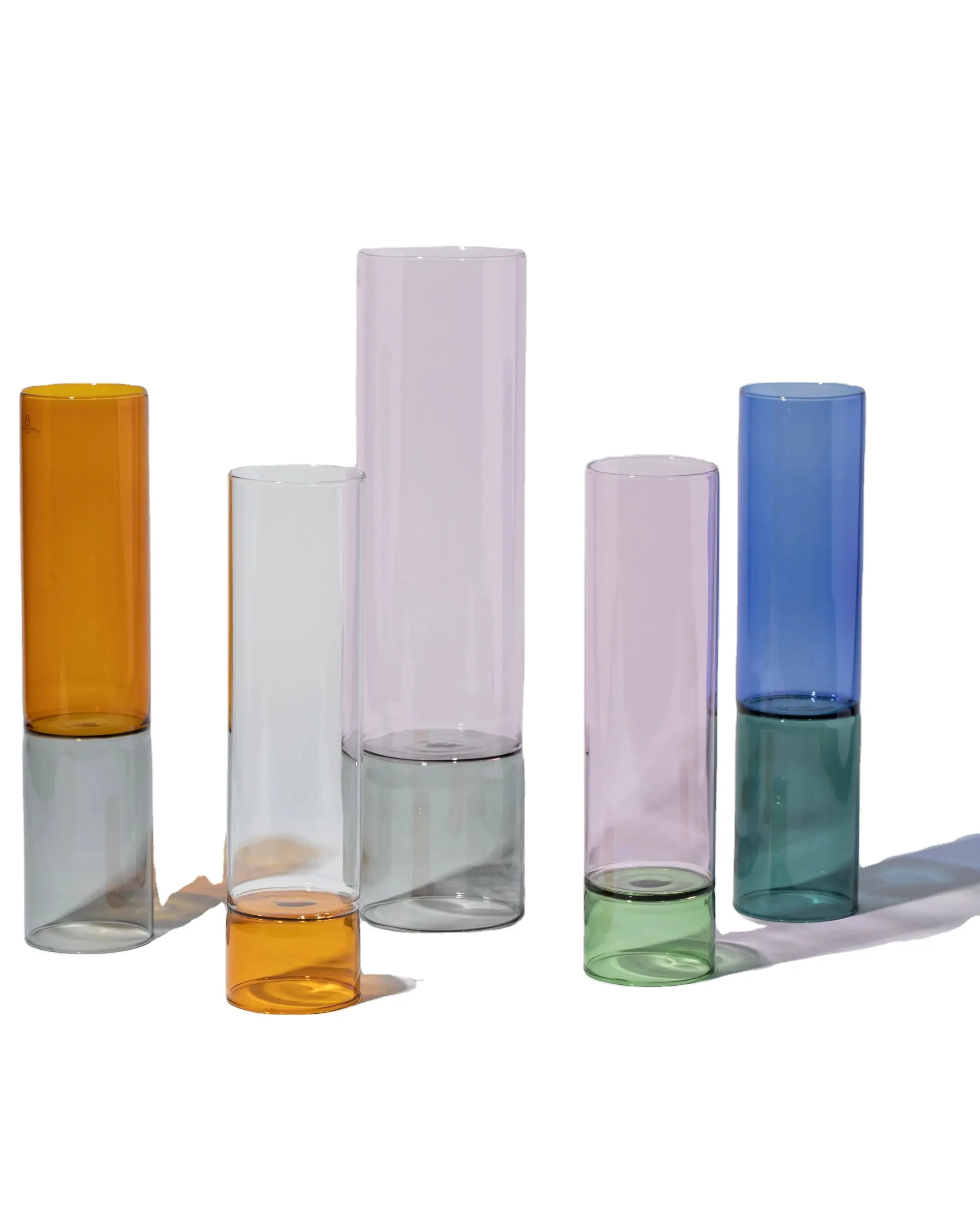 Vaso cilindro in vetro a forma di bambù multicolore su misura per la decorazione domestica