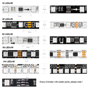Magic <strong>LED</strong> Strip 12V WS2811 5m 30 48 60 96 144 <strong>Leds</strong> Per Meter SMD <strong>5050RGB</strong> Addressable Programmable <strong>Led</strong> Pixel Strip Light - Product Image 2