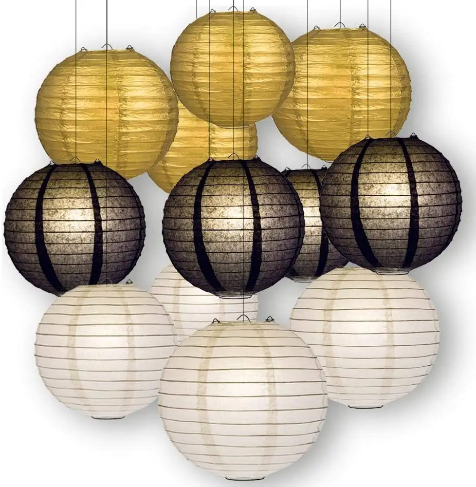 Черный белый и золотой праздничный набор для украшения бумажных фонарей