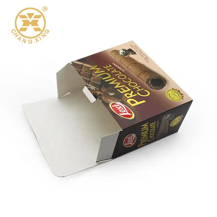 Caja de revestimiento de superficie de laminación mate, con oblea creativa, caja de barra de Chocolate