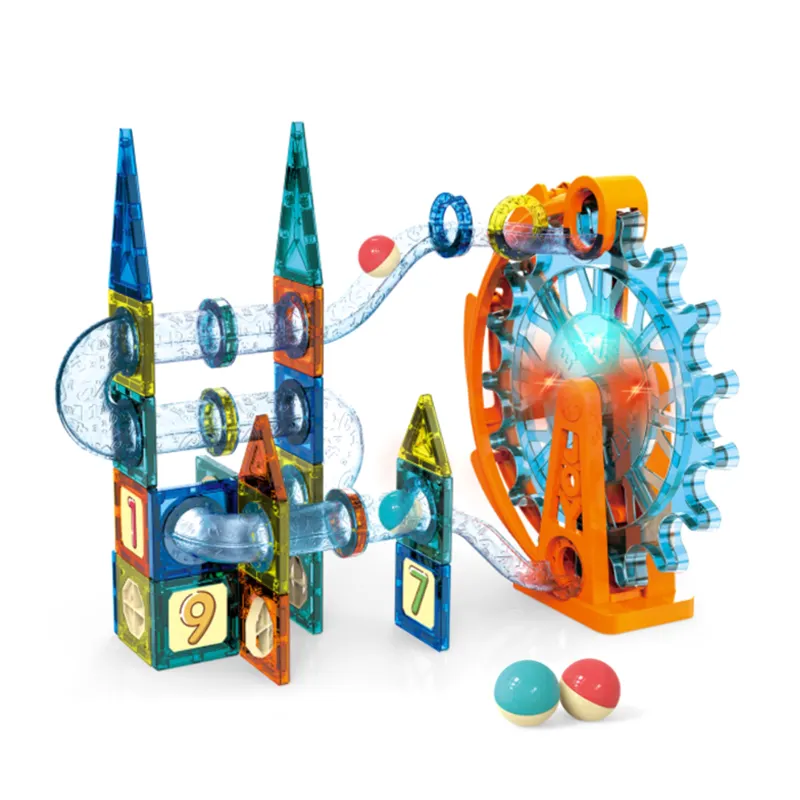 Kit blok magnetik elektronik, konstruksi batang mainan untuk anak-anak dengan roda ferris