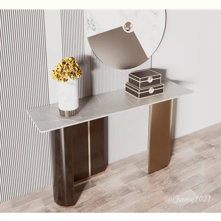 Table console dorée et en marbre, meuble de salon, design moderne, pour couloir d'appartement, nouvelle collection 2020