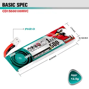 5 adet CODDAR 100C 1S 3.8V 500mAh 650mAh 730mAh HV Lipo pil PH2.0 fiş için EMAX TinyHawk2 Mobula7 TinyHawk S II RC FPV Drone - Product Image 6