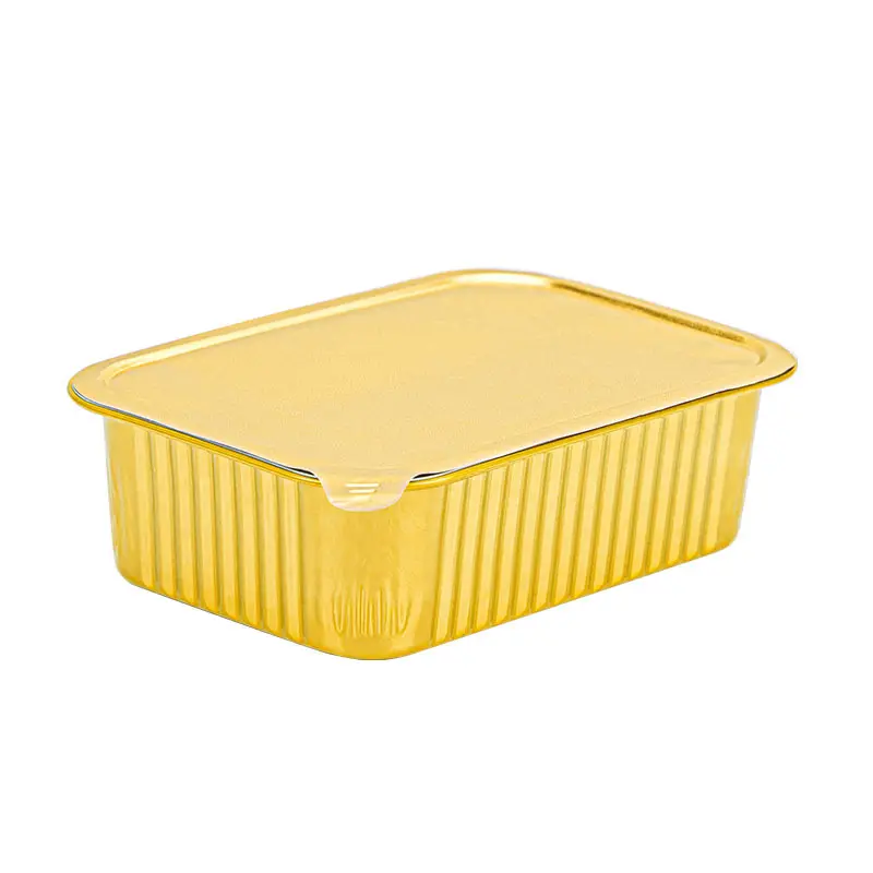 930ml altın alüminyum folyo pan tek kullanımlık folyo fast food yemek kabı paket altın rengi alüminyum folyo konteyner kapaklı