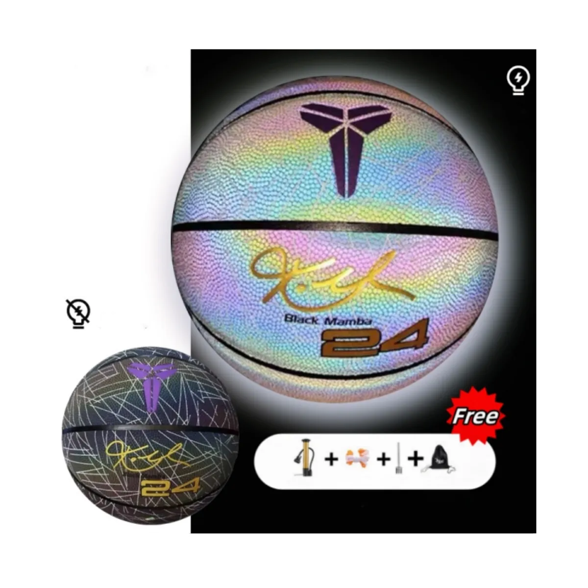 كرة سلة عاكسة مجسمة متوهجة بشعار مخصص مقاس 7 توهج في الظلام كرة سلة مضيئة