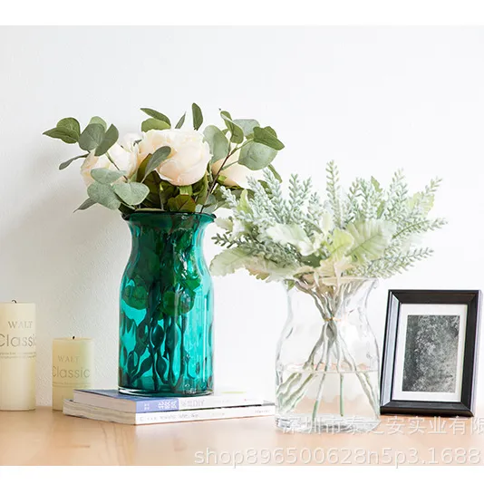 Домашний декор Скандинавское стекло цилиндрическая ваза Хрустальный цветок прозрачная витражная зеленая ваза