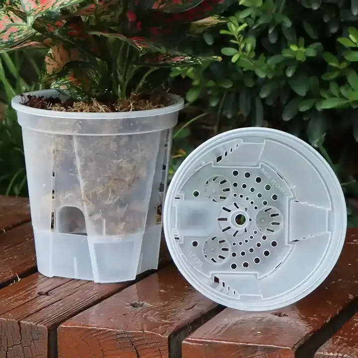 Vaso de plástico moderno para plantas, pote de flores transparente para jardinagem, economizador de água por atacado