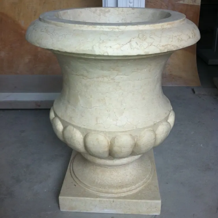 Günstiger Preis Große saisonale Garten urne natürliche marmorierte hohe Blumentöpfe Stein vase