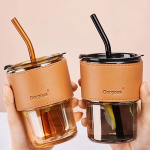 Net Red Glass Bamboo <strong>Cup</strong> with Straw Modern Design <strong>Opening</strong> Small Drainage for Summer Party Drinkware Boxed Gift for Women - Product Image 5
