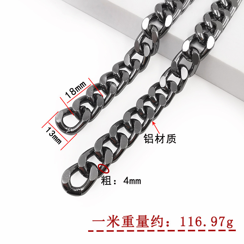 4x13x18mm four-sided polished aluminum chain, gunmetal finish