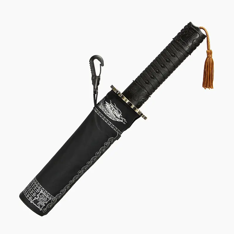 Parapluie couteau électrique à trois plis pour hommes, style épée, poignée courte, automatique, parapluie couteau, tendance créative personnalisé