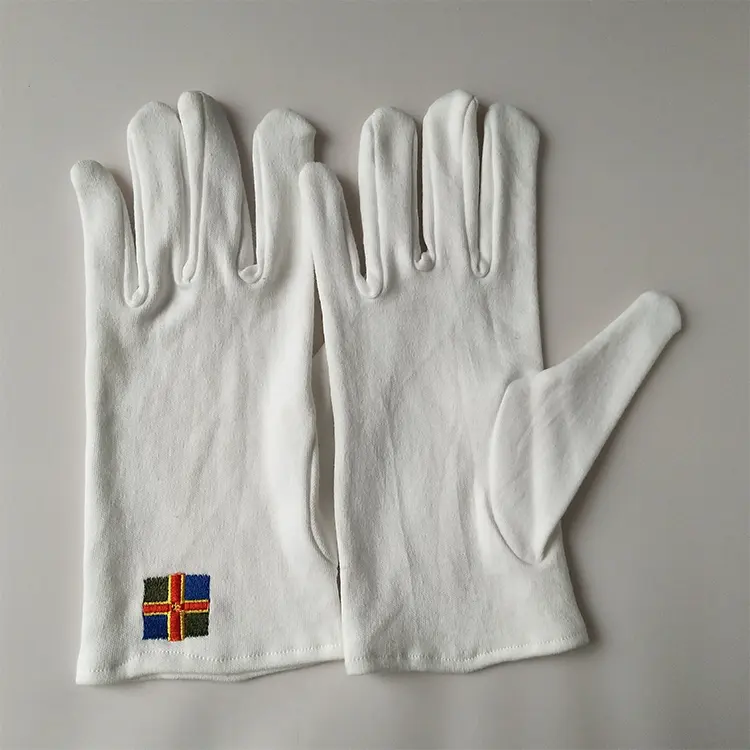 Gant en coton antidérapant respirant Interlock doigt broderie Logo étiquette de travail gants tricotés cousus