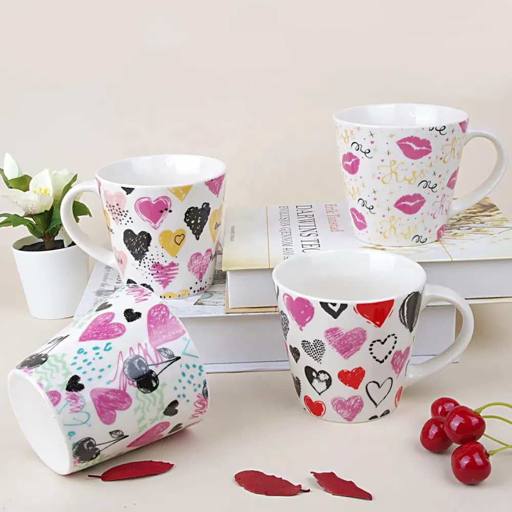 Elegante taza de recuerdo de boda pareja taza de café regalos del Día de San Valentín TEMA DE AMOR cerámica personalizada en blanco para amante esposa novia invitado