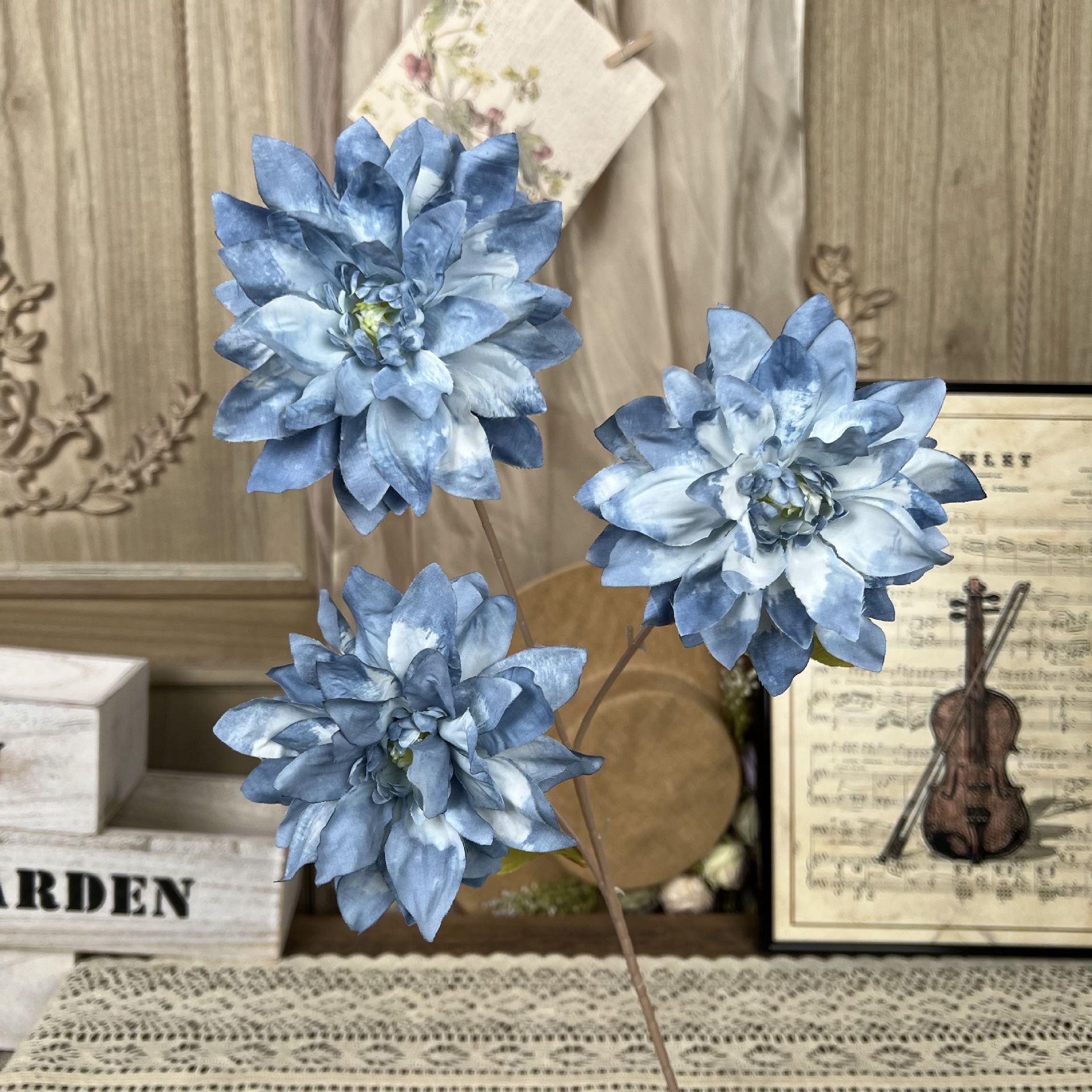Y-pintura al óleo Dalia-azul