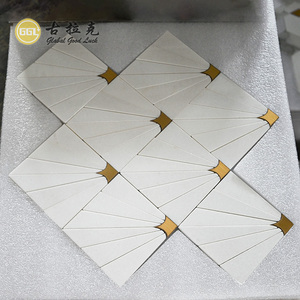 Fancy thassos Trắng Mix Brass gạch đá cẩm thạch hình chữ nhật Gạch Mosaic cho nhà/biệt thự/căn hộ tường và sàn trang trí nội thất - Product Image 1