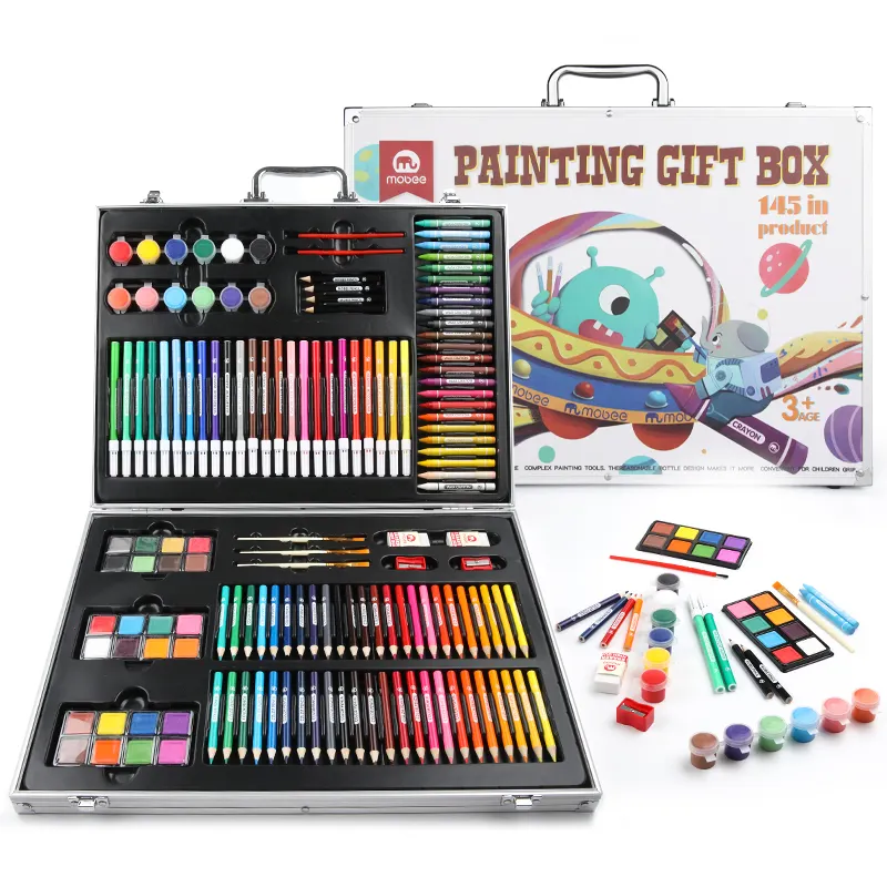 Hochwertige bunte Malerei Kunst Kit für Kinder Geschenk box Lieferant Preis Kit de Artes 145 Kunstwerke Sets Lieferungen