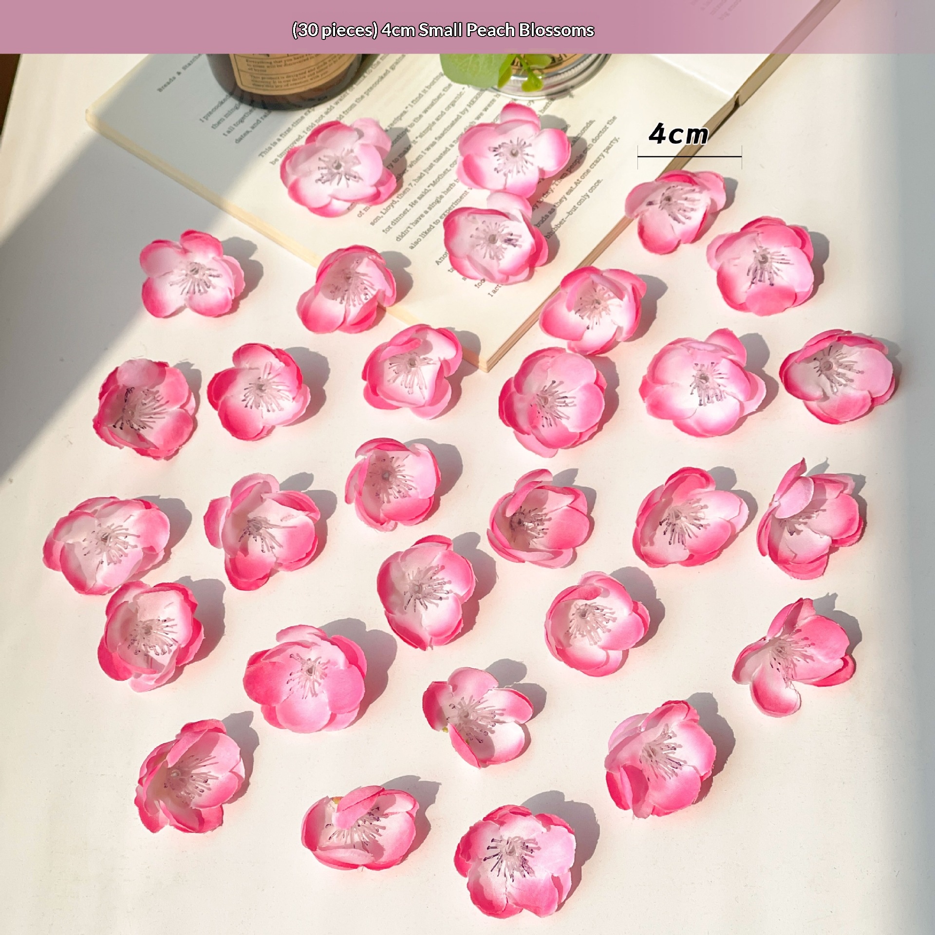 (30 flores) Pequeñas flores de durazno de 4 cm.