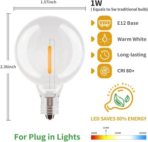 屋外ストリングライト用JESLEDLED電球E12ネジベース1W飛散防止エジソン電球G40 5WETLに相当する交換用電球 - Product Image 2