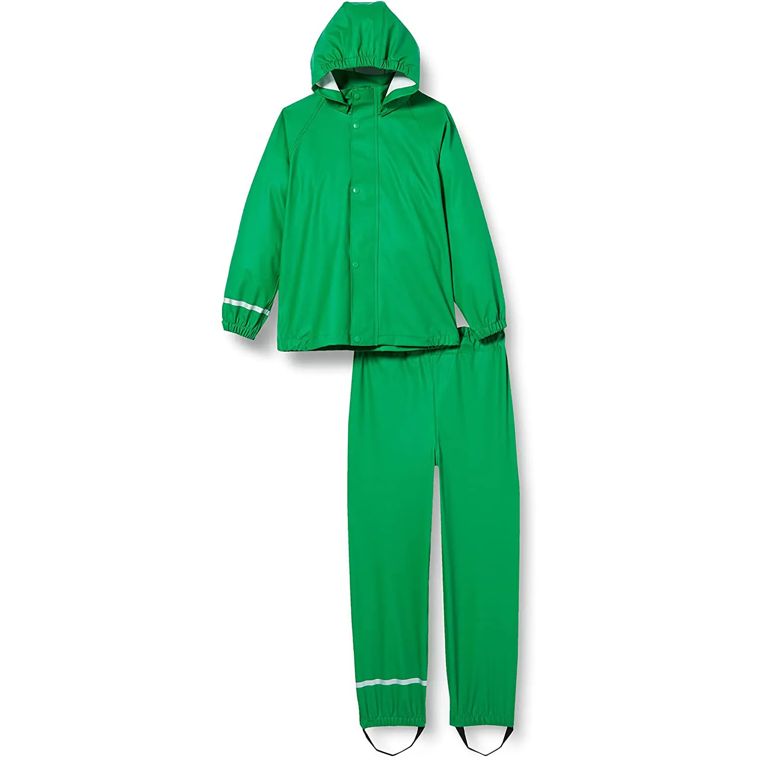 2023 impermeable niños niñas PU reciclado lluvia chaqueta y pantalones conjunto verde transparente plástico impermeable tela