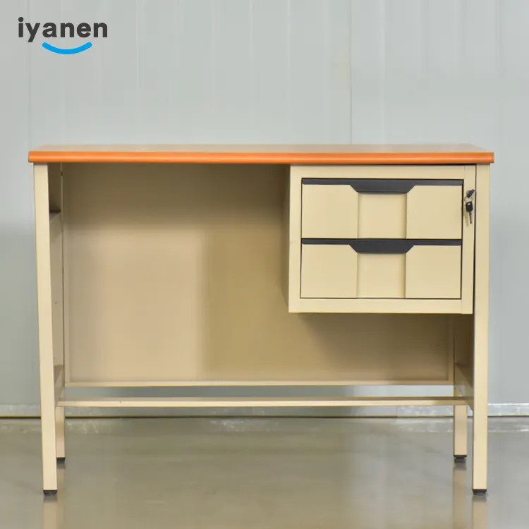 IYANEN usine vente couleur bois KD 2 tiroirs mobilier de bureau En acier en Métal table de bureau d'ordinateur de bureau