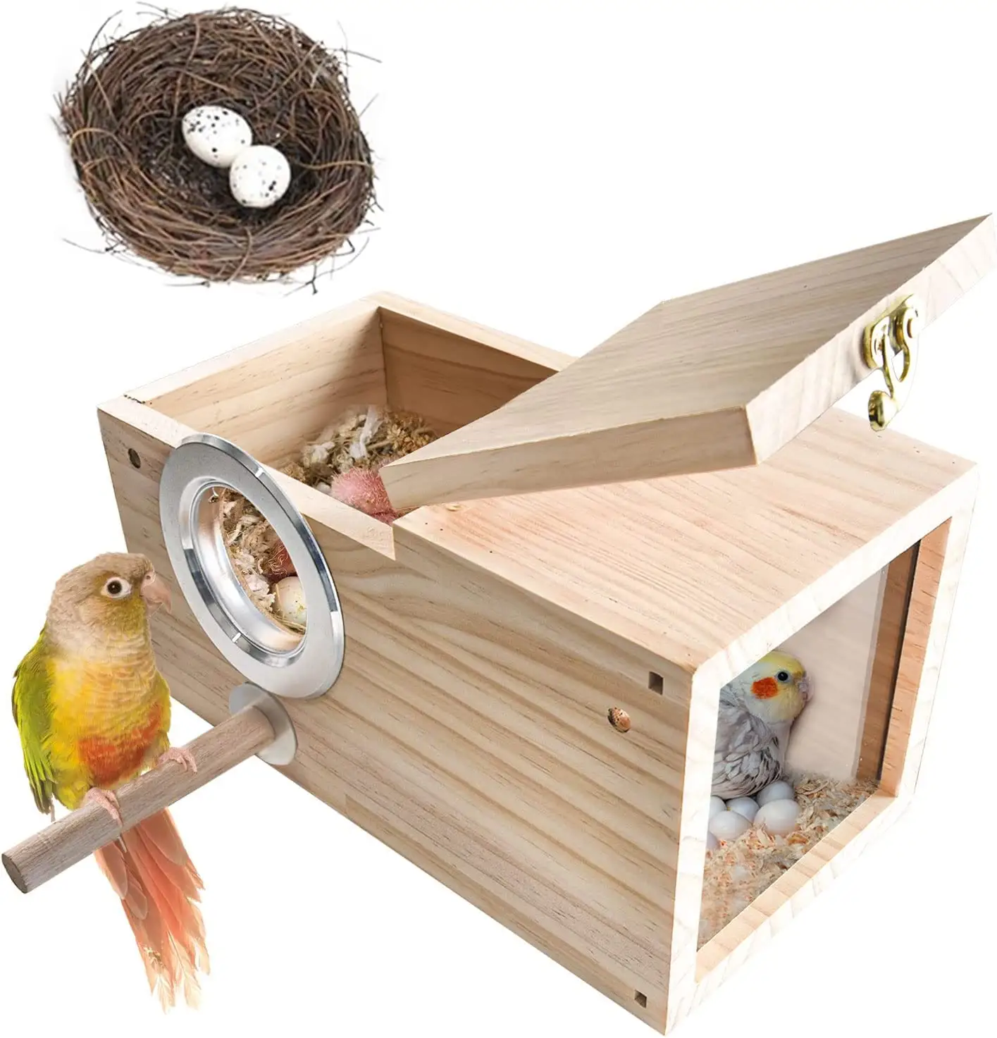 Chim làm tổ hộp PARAKEET chim chăn nuôi tổ hộp gỗ Acrylic trong suốt chim lồng nhà với cuttlebone cho vẹt nhỏ