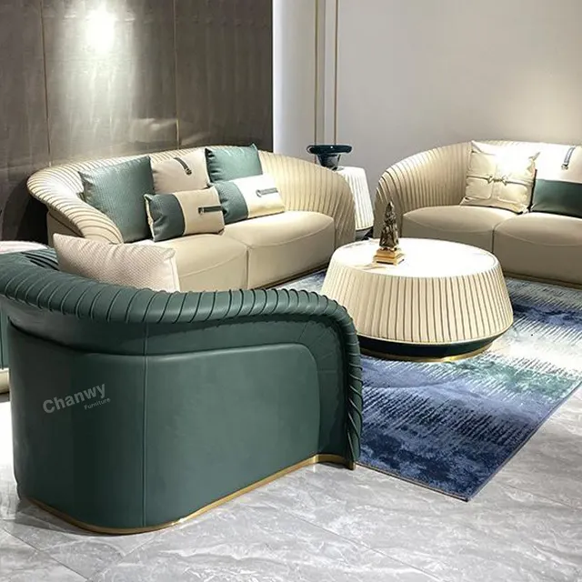 803 ý hiện đại ánh sáng sang trọng cao cấp phong cách đơn giản Thiết kế mới phòng khách da rắn gỗ sofa Set