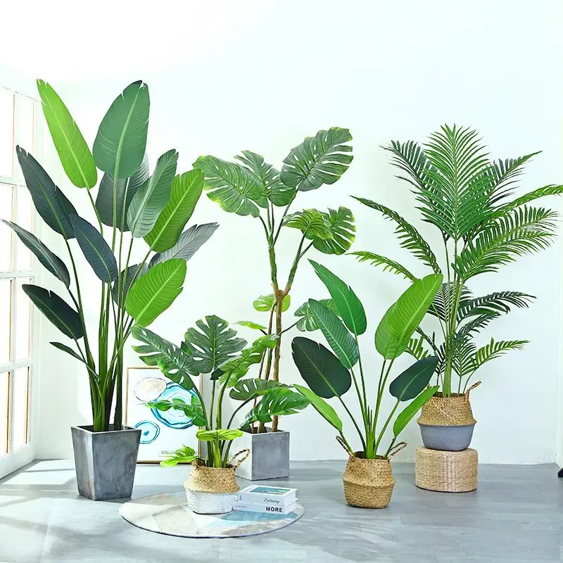 Benutzer definierte gefälschte grüne Monstera Bonsai Kunststoff Areca Palm Faux Oliven pflanzen Künstliche Bäume für Indoor Outdoor Garten Dekoration