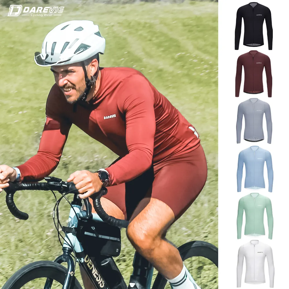 Maglia da ciclismo Darevie maglia da ciclismo estiva a maniche lunghe da uomo color Neon maglia da ciclismo con tessuto in carbonio