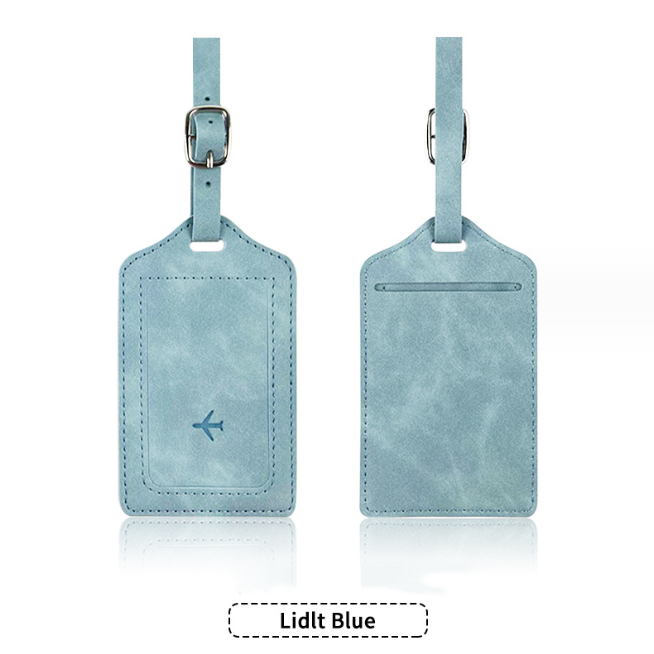 light blue luggage tag