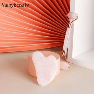 3 in 1 hediye kutusu cilt bakımı doğal kristal yüz zayıflama masaj Gua Sha temizle kuvars yeşim rulo ile silikon fırça seti - Product Image 5