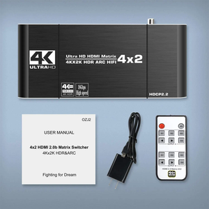 Divisor de interruptor de matriz 4x2 HDMI2.0 4K @ 60Hz conmutador 4 en 2 salidas con Toslink óptico SPDIF + Coaxial + Audio ARC de 3,5mm