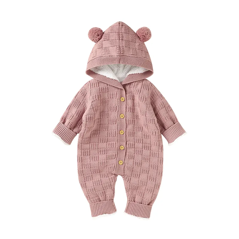 Mimixiong Top vente OEM bonne qualité hiver épais gros tout-petits nouveau-né bébé tricoté vêtements solides barboteuses Onesie 82W1216