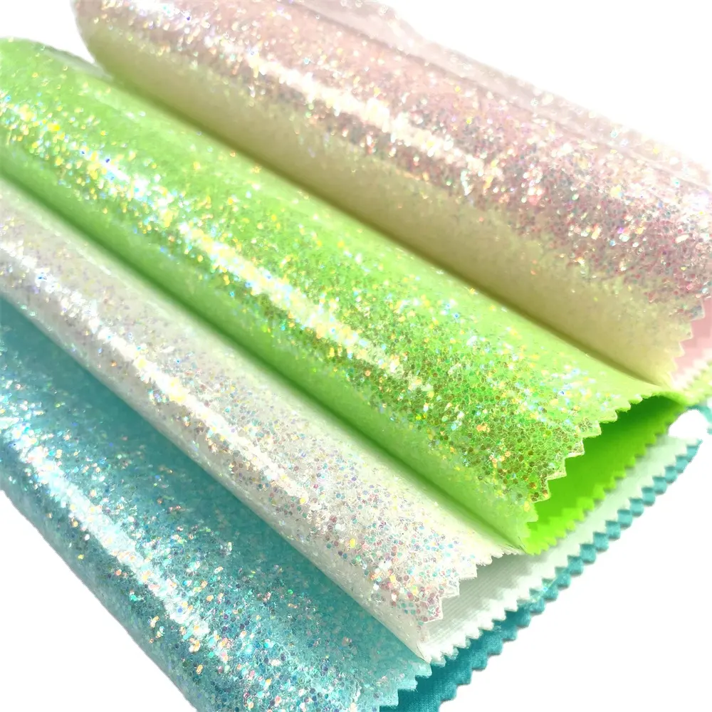 Stretch Fabric Composite TPU Rolls Chunky Glitter Faux Leather Film For Shoe Bag Craft Decoration