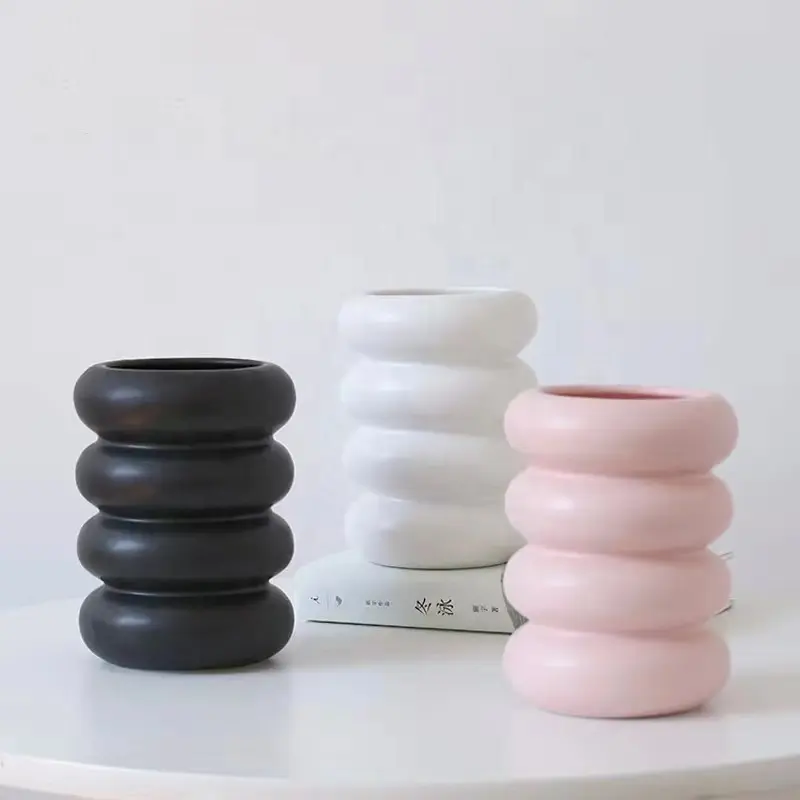 Ins-jarrón de cerámica circular minimalista y moderno, decoración para el hogar, sala de estar, comedor, Blanco Nórdico