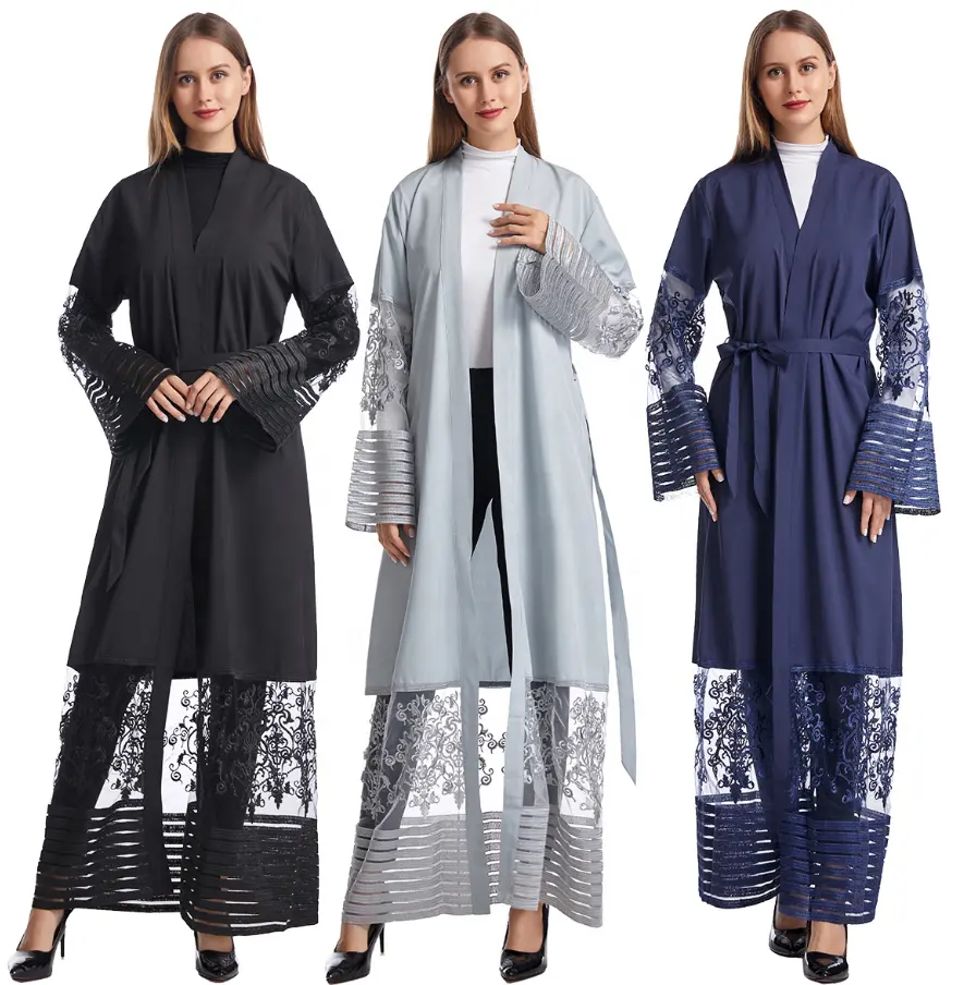 Abaya – robe Cardigan en tulle brodé pour femme, vêtements en gros, dernière conception, dubaï