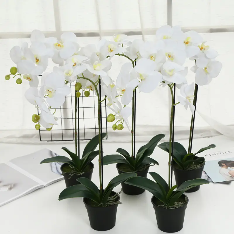 Orquídeas artificiales para decoración del hogar, Phalaenopsis en jarrón, plantas de orquídeas de látex decorativas, orquídeas artificiales de tacto Real con maceta