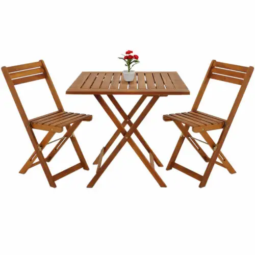 Environmental Protection High Quality Natural Wood Furniture Outdoor 3-Piece Folding Table And Chair