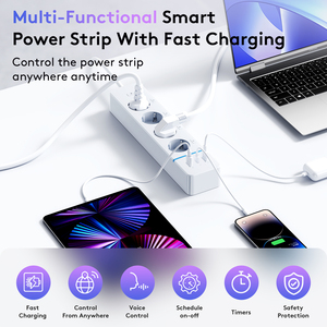 智能电源板欧盟Wifi多插座，带电涌保护定时4插座3 USB C型端口智能扩展插座 - Product Image 3